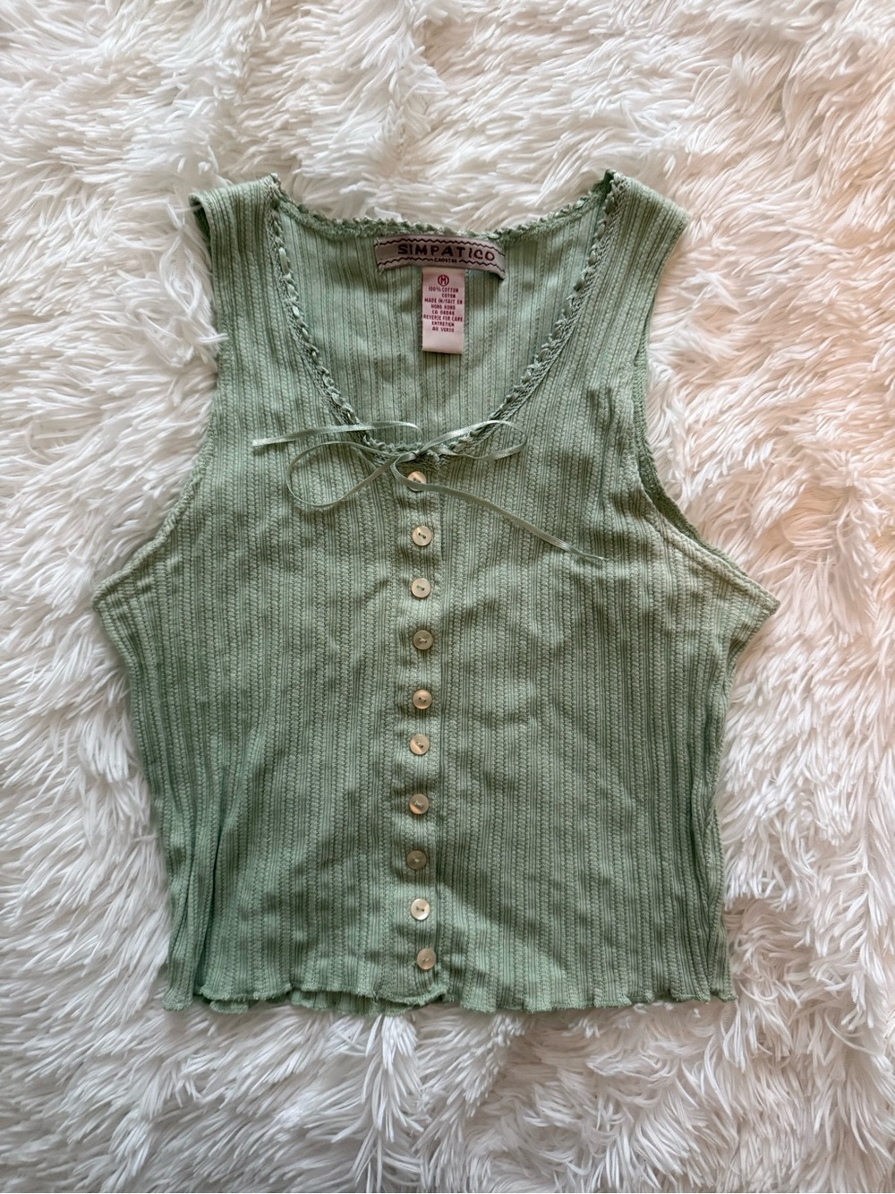 Light Sage Ribbed Button-Front Crop Tank Top - Picture 4 of 5